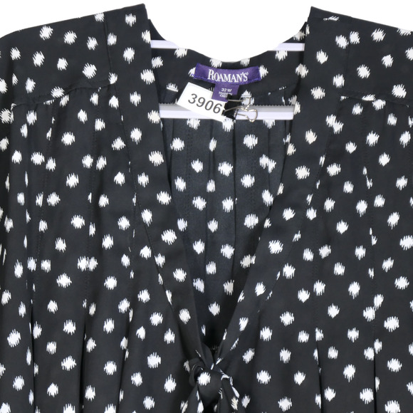 Roamans Blouse Womens Size 32W Button Front Black White Sheer Bow - Picture 2 of 10
